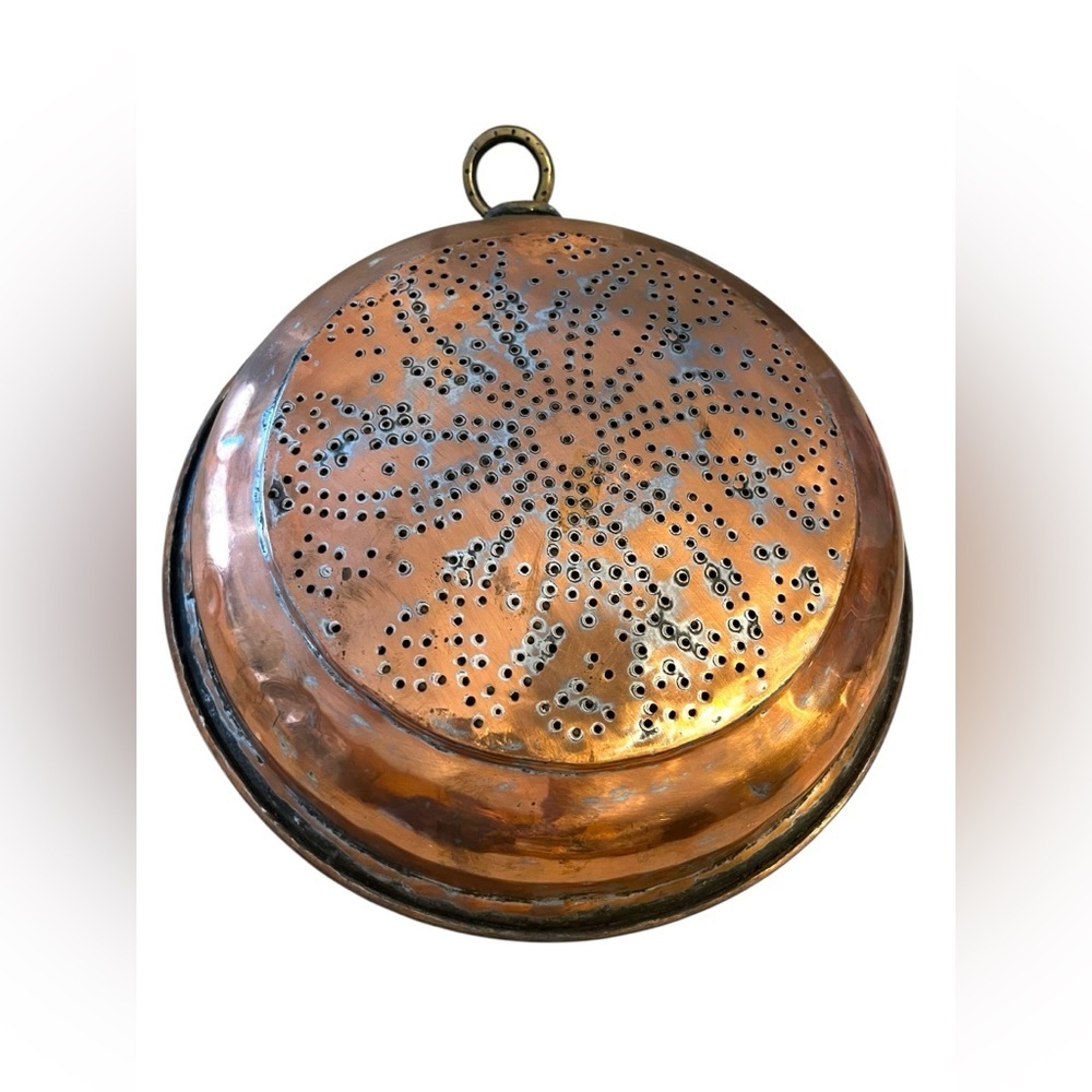 Rare Antique Copper Punched Colander Kitchen Folk Art French Primitive